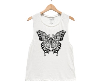 Butterfly Tank Top - Muscle Tee - Yoga Tank - Screen Print - Summer Shirt - Vacay Shirt - Gift for Women - Tank Top for Women - Yoga Shirt