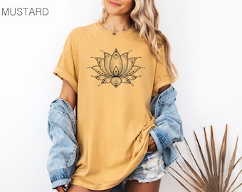Lotus T shirt, Comfort Colors® Unisex T-shirt, Women's T-shirt, Flower Shirt, Yoga T-shirt, Retro T-shirt, 100% Cotton, Graphics