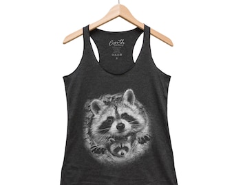 Raccoon Tank Top, Women Tshirt, Animal Shirt, Summer Shirt, Cute Shirt, Nature Shirt, Birthday Gift, Graphic Tee, Funny Shirt