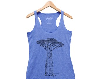 Baobab Tank Top, Women's Tank Top, Tree Tank Top, Fashion Graphic Tee, Triblend Racerback Tank Top, Hand Screen Print, Gift for Women