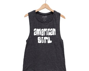 American Girl Muscle Tank Top: Patriotic Women's USA Flag Shirt