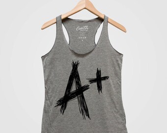 Back to School Shirt, A+ Tank Top, Triblend Racerback Tank Top, Hand Screen Print, Teacher Shirt, Summer Shirt, Womens Shirt, Graphic Tee