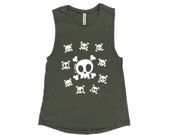Skull Halloween Shirt, Emoji Tank, Muscle Tank Top, Women Tank Top, Halloween Costume Shirt, Black Tank Top, Gothic, Funny Shirt