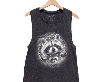 Raccoon Tank Top, Women's Flowy Scoop Muscle Tank, Muscle Tee, Cute Shirt, Gift Idea, Summer Shirt, Black Shirt, White Tank, Funny Shirt