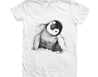 Womens Junior T-shirt, Penguin Tshirt, Penguin Shirt, Crew Neck, Graphic Tee, Blue Tshirt, Gifr for Women, Animal Tshirt, Nature Tshirt