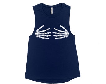 Skeleton Halloween Shirt, Muscle Tank Top, Skeleton Hand, Women Tank Top, Halloween Costume Shirt, Black Tank Top, Funny Shirt