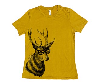 Deer Shirt, Womens Tshirt, Funny Tshirt, Summer Shirt, Screenprint Shirt, Animal Shirt, Birthday Gift, Graphic Tee