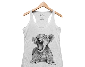 Lion Tank Top, Women's Tank Top, Lion Cub Tank Top, Cute Animal Tank Top, Graphic Tee, Triblend Racerback Tank Top, Hand Screen Print