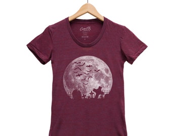 Moon Tshirt, Womens Junior Shirt, Halloween Tshirt, Moon Shirt, Halloween Gift, Full Moon Shirt, Halloween Costume, Gothic Shirt