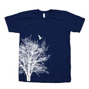 Tree T-shirt, Men's T-shirt, Unisex T-shirt, Screen Print, Crew Neck, 100% Cotton, Tree Shirt, White T-shirt, Short Sleeve Navy