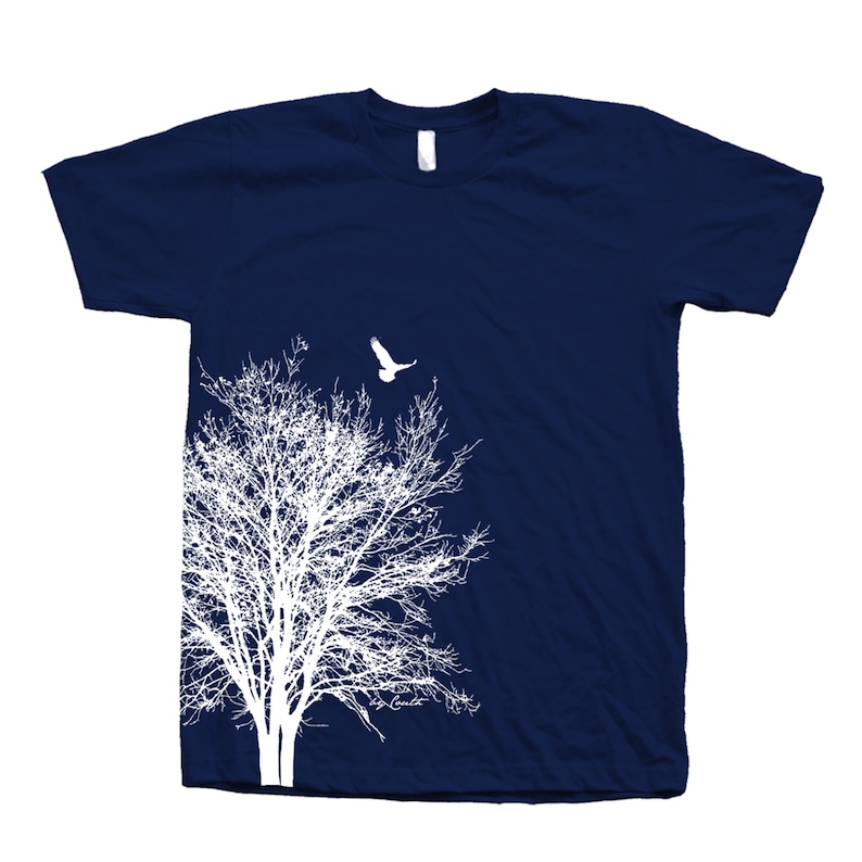 Camiseta Árbol, Camiseta Hombre, Camiseta Unisex, Serigrafía, Cuello Redondo, 100% Algodón, Camisa Árbol, Camiseta Blanca, Manga Corta Navy