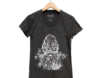 Tiger Shirt - Womens Junior T-shirt - Animal Print Tee - Graphic Tee - Animal Lover Gift - Nature Shirt - Screen Print - Gift for Women