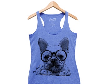 French Bulldog Tank Top, Women's Top, Cute Dog Print, Frenchie, Gift for Women, Racerback Tank, Graphic Tee, Dog Mom