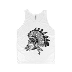 Mens Wolf Tank Top - Animal Graphic Tee - Indian Chief Shirt - Funny Womens Shirt - Nature Shirt