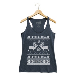 Christmas Ugly Sweater Women Tank Top Triblend Racerback Tank Top Hand Screen Printed Navy