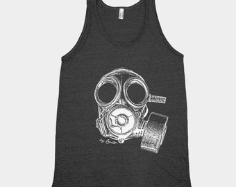Mens Tank Top, Unisex Tank Top, Gas Mas Shirt, Military Shirt, Vintage Gas Mask Shirt, Steampunk Shirt, Black Tank Top, Graphic Tee