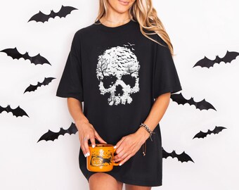 Retro Halloween Skull T-Shirt: Comfort Colors® Spider Tee