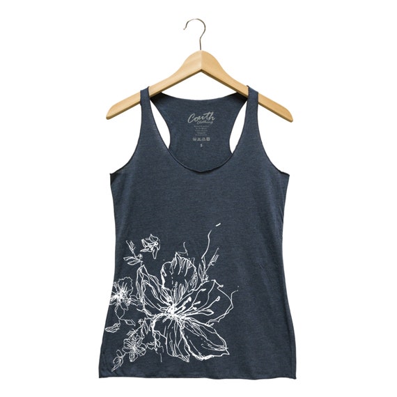 Floral California Dark Grey Racerback Tank (Black Design) Floral California Dark Grey Racerback Tank (Black Design)