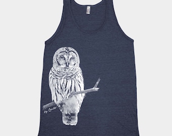 Owl Tank Top, Mens Shirt, Screen Print, Animal Shirt, Graphic Tee, Fathers Day, Animal Print, Cute T-shirt, Nature Shirt