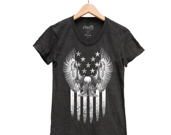 American Eagle Shirt, Womens Junior Shirt, American Flag, Funny Shirt, Hand Screen Print, 4th of July, USA, America, USA Shirt