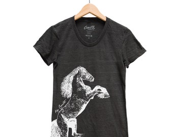 HORSE Womens Junior Shirt Custom Hand Screen Print Tri-Blend Short Sleeve