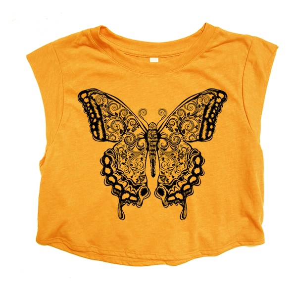 Yoga Tank - Cropped Tee - Crop Tank - Butterfly Shirt - Summer Shirt - Flower Shirt - Gift for Women - Womens Shirt - Crop Top - Yoga Top
