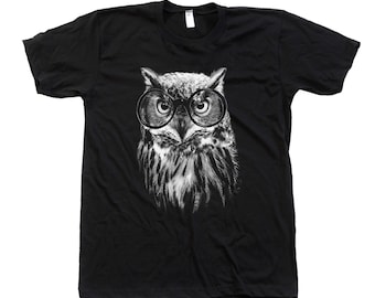 Owl Shirt, Mens Tshirt, Crew Neck, Bird T-shirt, Cute T-shirt, Short Sleeve Tshirt, Grey T-shirt, Dad, Animal Shirt, Nature Shirt