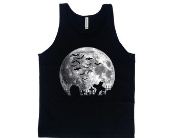 Halloween Tank Top, Men's Tank Top, Unisex Tank Top, Moon Tank Top, Black Tank Top, Skeleton Tank Top, Gift for Men, Gothic Shirt, Bohemian