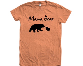 Mom Mama Bear Womens Junior Tshirt Hand Screen Print Crew Neck Tshirt 100% Cotton Graphic Tee