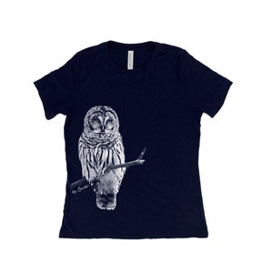 Owl Shirt, Womens Tshirt, Bird Shirt, Summer Shirt, Screenprint Shirt, Animal Shirt, Birthday Gift, Graphic Tee