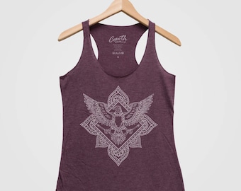 Bird Paisley Women Tank Top Triblend Racerback Tank Top Hand Screen Print