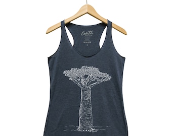 Baobab Tank Top, Women's Tank Top, Tree Tank Top, Fashion Graphic Tee, Triblend Racerback Tank Top, Hand Screen Print, Gift for Women