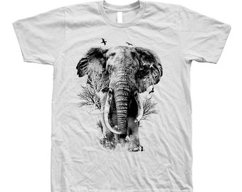 Elephant Tshirt, Unisex T-shirt, Mens T-shirt, Animal Print Graphic Tee, Screen Print, Crew Neck, Short Sleeve T-shirt, Funny, Birthday Gift