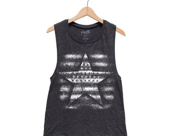 Star Tank Top, Flag Shirt, Womens Muscle Tee, Patriotic Apparel, US America Merica, Summer, Independence Day, Distressed Flag Tanktop, Girl