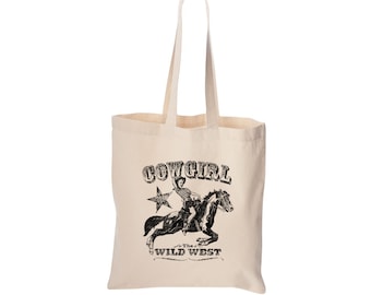 Cowgirl Tote Bag, Gift for Women, Cute Bag, Grocery Bag, Christmas Gift, Birthday Gift, Gift for Girl, Cotton Canvas Bag, Screenprint