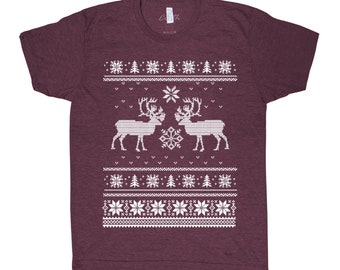 Ugly Sweater Shirt, Christmas Shirt, Deer Tshirt, Knit Shirt, Christmas Gift, Ugly Sweater Tshirt, Funny Shirt, Graphic Tee, Holiday Gift