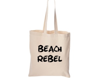 Beach Cotton Canvas Tote Bag, Lightweight Beach Bag, Reusable Grocery Bag, Gift for Birthday, Team Bag, Wedding Gift, Beach Rebel Graphic