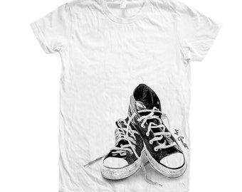 Sneakers Tshirt, Womens Junior Tshirt, Crew Neck, Cotton T-shirt, Dancer Shirt, Cute Screen Print Tee, Graphic Tee, Gym Lover Gift