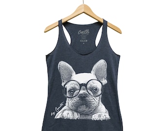 French Bulldog Tank Top, Women's Top, Cute Dog Print, Frenchie, Gift for Women, Racerback Tank, Graphic Tee, Dog Mom