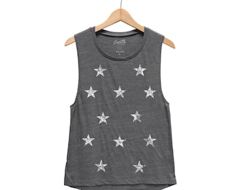 Star Tank Top for Women, Gift for Mom, Shirt with Star, Space Tank Top, Muscle Tee, Graphic Shirt, Space Tank Top, Girl Birthday Gift