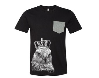 Hawk mens pocket t-shirt, Animal graphic tee, Unisex cute tshirt, Black shirt for women, Nature wildlife tshirt gift for birthday