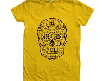 Sugar Skull Halloween Shirt, Womens Junior Shirt, Skeleton Tshirt, Skeleton Shirt, Spooky Skeleton Tshirt, Halloween Tshirt, Black Tshirt