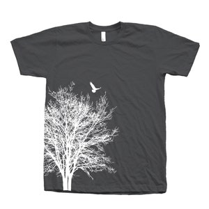 Tree T shirt, Unisex T-shirt, Men's T-shirt, Nature Shirt, Green T-shirt, Nature T-shirt, Bird T-shirt, 100% Cotton, Graphics, Summer Shirt Asphalt