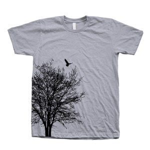 Tree T shirt, Unisex T-shirt, Men's T-shirt, Nature Shirt, Green T-shirt, Nature T-shirt, Bird T-shirt, 100% Cotton, Graphics, Summer Shirt Heather Grey