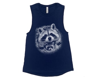 Raccoon Tank Top, Women's Flowy Scoop Muscle Tank, Muscle Tee, Cute Shirt, Gift Idea, Summer Shirt, Black Shirt, White Tank, Funny Shirt
