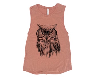 Owl Women Shirt, Muscle Tank  for Women, Shirt for Women, Summer Shirt, Gift for Mom, Gift for Women, Shirt with Bird, Animal Shirt