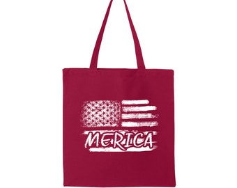Forth of July Tote Bag, Cotton Canvas Tote Bag, Gift for 4th of July Independence Day, America Merica Tote Bag, Grocery Bag, Team Bag