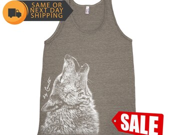 Wolf Tank Top, Men's Tank Top, Unisex Tank Top, Yoga Tank Top, Black Tank Top, Animal Tank Top, Gift for Men, Animal Shirt, Bohemian