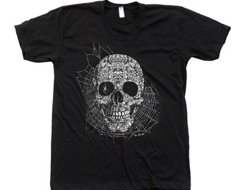 Skull Tshirt, Halloween Shirt, Men Graphic Tee, Black tshirt, Halloween Costume, Spider Web, Gothic, Tshirt Men, Funny Shirt, Gift