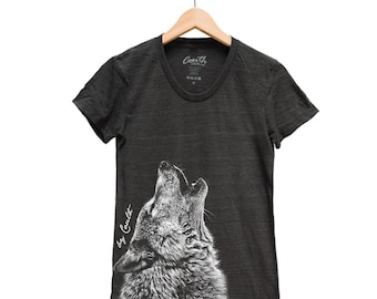 Wolf Shirt, Womens Junior Tshirt, Screen Print, Tri-Blend Shirt, Short Sleeve Tshirt, Animal Print Tee, Graphic Tee, Cute Animal